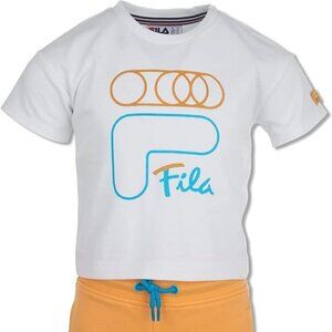 FILA HERITAGE GIRLS 2 PIECE TEE SHIRT AND SHORT SET KIDS CLOTHES ORANGE POP NEW